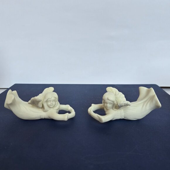 Vintage Candle Climber set of 2 Angels in Original Box Ceramic Candle Hugger - Picture 4 of 10